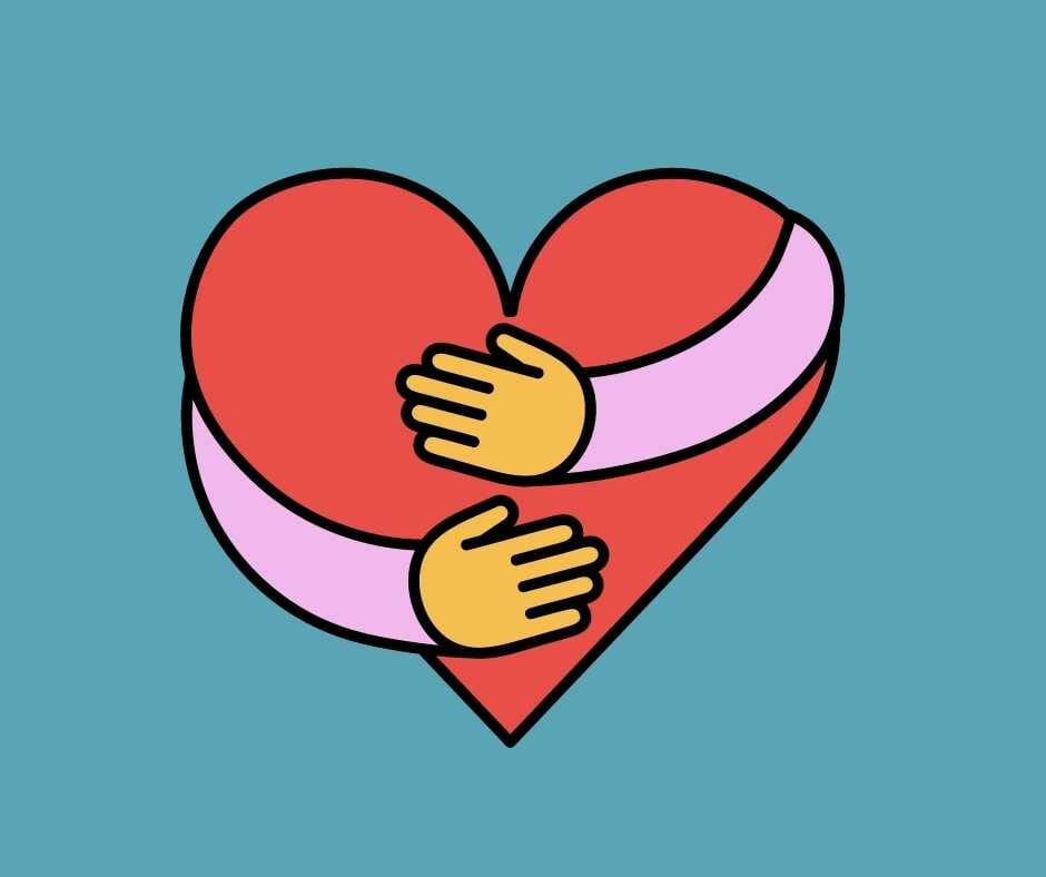ACCEPTANCE Arms hugging a heart.
