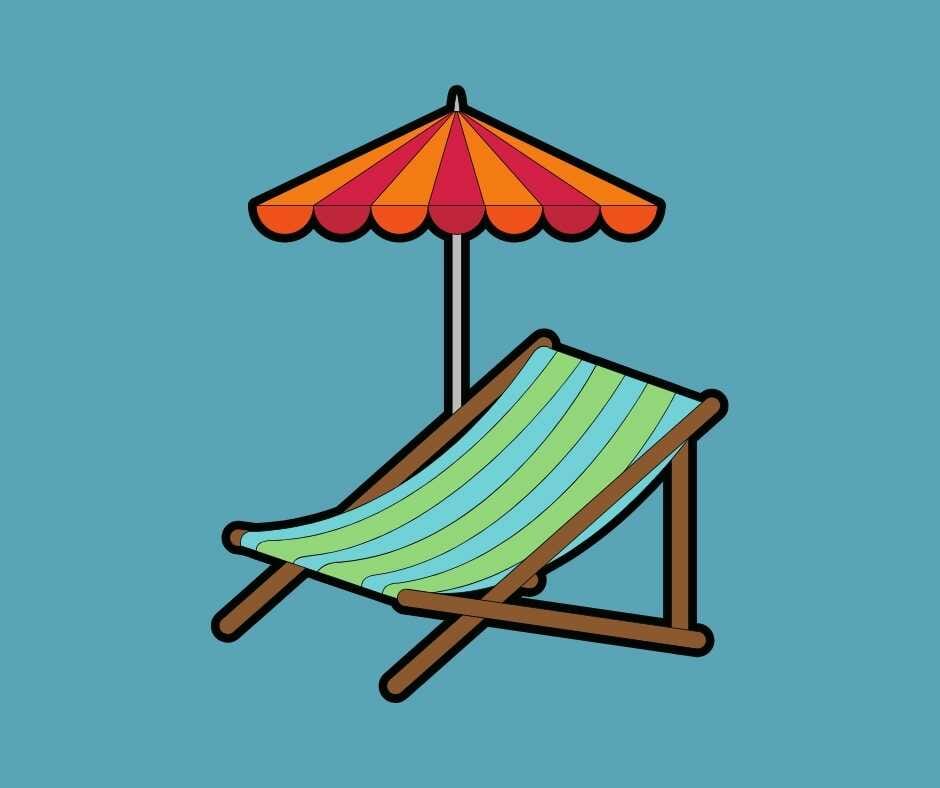 Beach chair with an umbrella over it. 